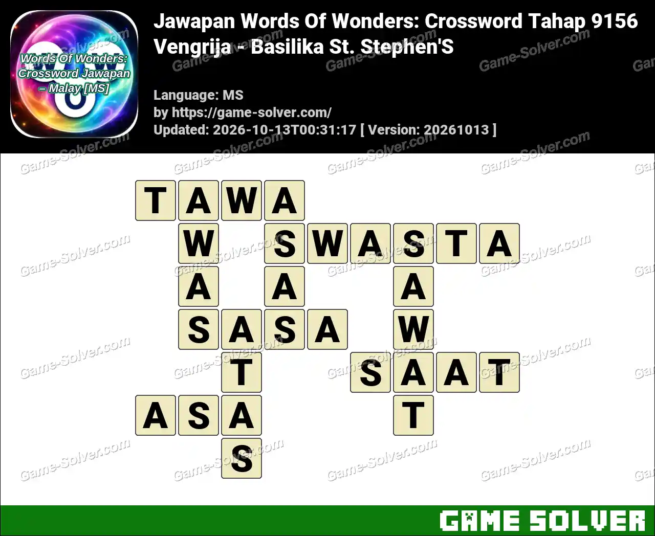 Jawapan Words Of Wonders: Crossword Tahap 9156 – Vengrija – Basilika St. Stephen’S